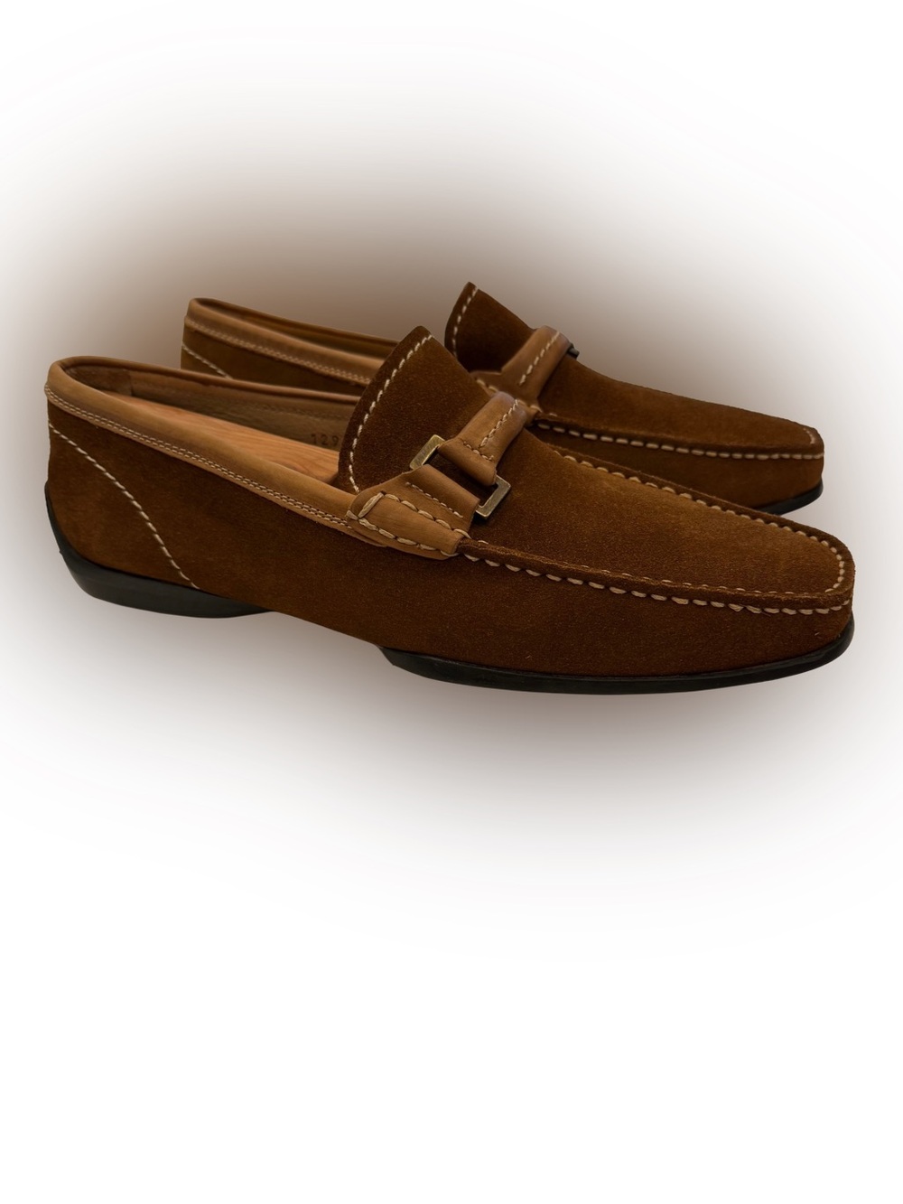 Faconnable Men’s Tan Suede Loafers W/leather Band & Metal Bit Sz 8 NEW!